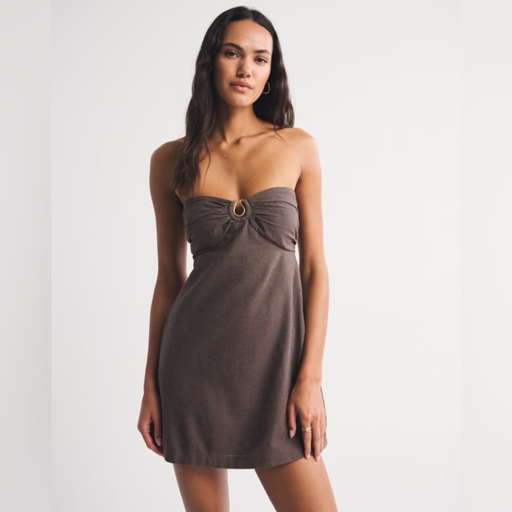 A&F Strapless Brown Ring-Detail Mini Dress